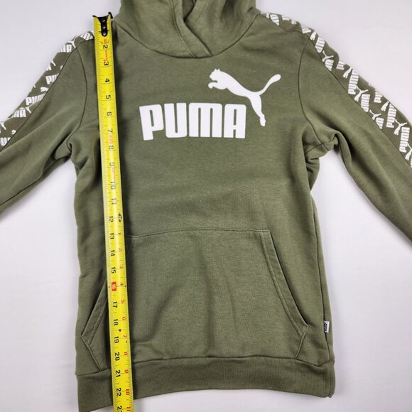 Puma Hoodie Athletic Streetwear Logo Olive Green kangaroo pocket Casual - Sz. XS - Picture 6 of 9